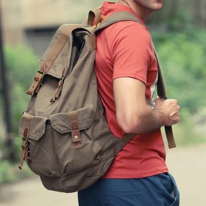 2350 de la moda moderna roll top lavado verde sólido mochila de lona <span class=keywords><strong>camper</strong></span> paquete de mochilas para los hombres - Product Image 1