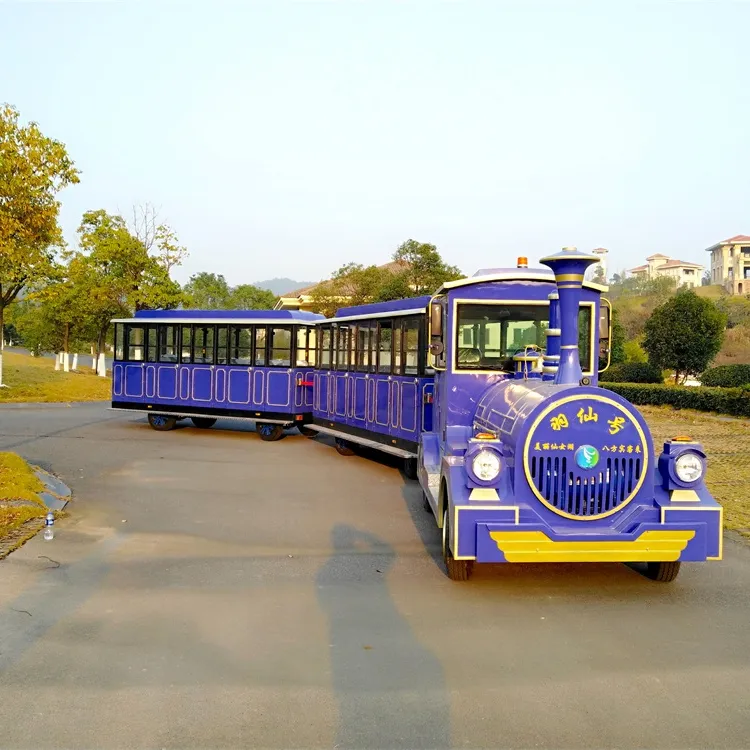 park used rides on battery powered sightseeing tourist road big amusement passenger Train
