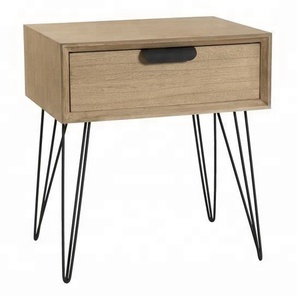 Muebles de Salón, Mesita de Noche Moderna de Madera con Patas de Horquilla Metálicas, Mesa Auxiliar para Cama - Product Image 1