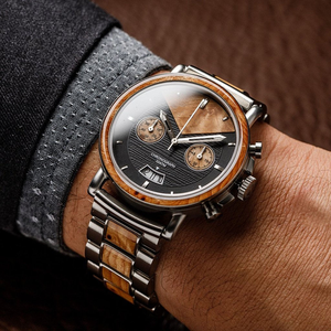 Orologi <span class=keywords><strong>da</strong></span> <span class=keywords><strong>Polso</strong></span> <span class=keywords><strong>in</strong></span> <span class=keywords><strong>Legno</strong></span> e Acciaio per Uomo con Logo Personalizzato, Vetro Zaffiro - Product Image 2