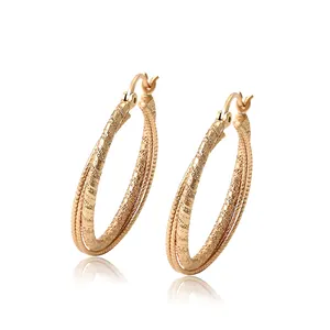 98759 Xuping 25Mm Aretes De Mujer Perhiasan Tembaga Wanita Emas 18K, Anting-Anting Hoop Mujer Pendientes