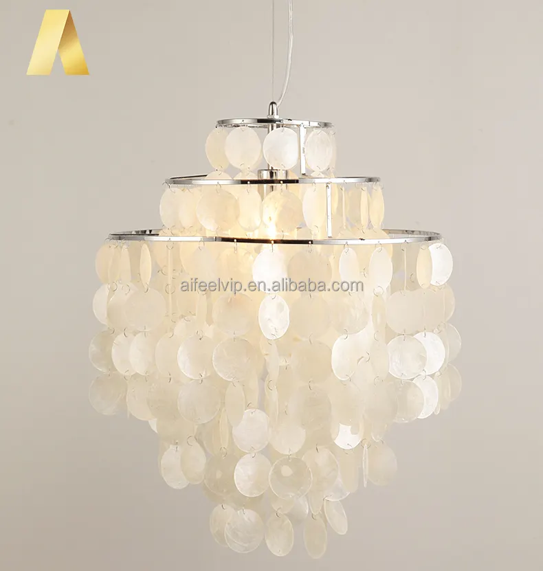 Stile americano moderno capiz bianco seashell illuminazione lampadari fatti di conchiglie di mare per soggiorno
