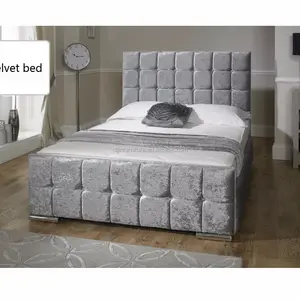 Hampton Crushed Velvet Fabric Upholstered Bed Frame, 4'6ft, 5ft, Double, king