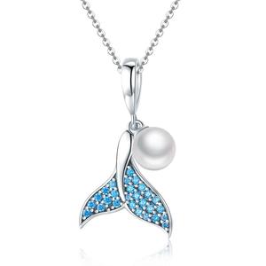 <span class=keywords><strong>Collana</strong></span> con Ciondolo a Forma <span class=keywords><strong>di</strong></span> Coda <span class=keywords><strong>di</strong></span> Sirena in Zirconia Cubica Blu con Perla, Gioiello Bestseller - Product Image 2