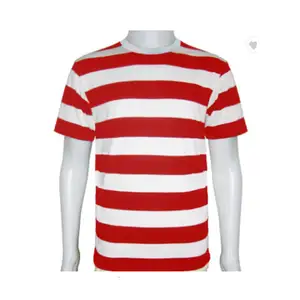 เสื้อยืดคอกลมแขนสั้นสำหรับผู้ใหญ่,เสื้อลายทางลำลองสีแดงและสีขาวดีไซน์ใหม่ล่าสุด - Product Image 1