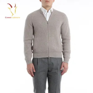 Men 100% Cashmere Wool Knitted Cardigan Sweaters With Zipper