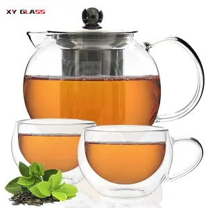 modern classical dishwasher safe clear glass brewing tea infuser pot set