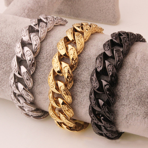 Custom all'ingrosso 18K oro placcato in acciaio inox Vintage gotico uomo pavè cubano maglia a catena bracciale gioielli per uomo - Product Image 5