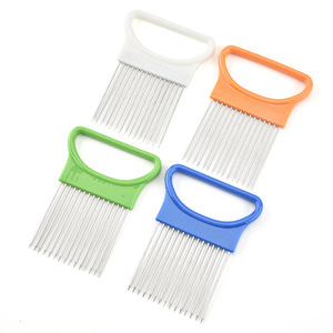 Supporto per <span class=keywords><strong>cipolla</strong></span> in acciaio inossidabile, Gadget per ago per affettatrice per verdure da cucina per il taglio di patate e pomodori - Product Image 4