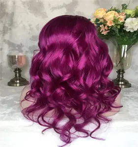 Greathair peruca de cabelo humano, cheio de renda, vinho tinto, curto, ondulado, cabelo humano com bebê