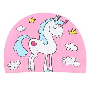 ילדים Unicorn לשחות כובע גבוה אלסטי עמיד למים לשחות אמבטיה כובע חמוד Cartoon סגנון לשחות כובע עבור בנים ובנות