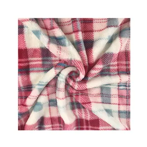 涤纶格子印花法兰绒羊毛面料，用于婴儿床上用品毯子睡衣