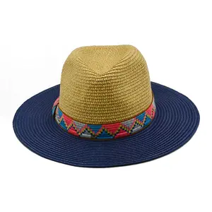 Customized Logo Fashion Summer Breathable Beach Hat Sunshade Panama Straw Hats