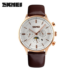 OEM MENS GENUINE black sphere a watch date leather watch with 3 eyes moon phase - Product Image 3