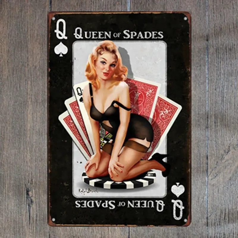 Queen of Spades Pinup Lady Vintage tin metal sign Art Painting Bar Pub Cafe Garage Hotel House Wall Decor Metal Poster