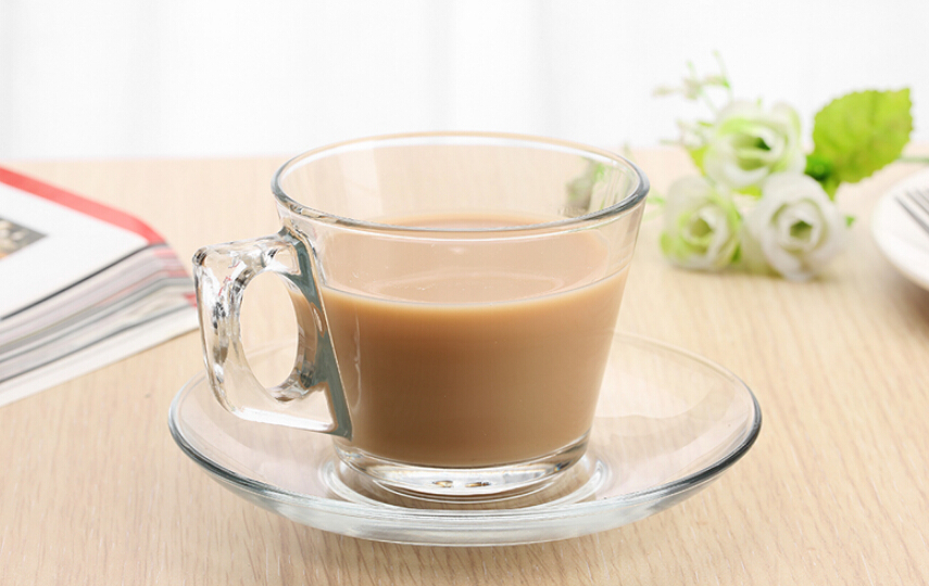 Haonai clear glass coffee set square coffee cup with saucer