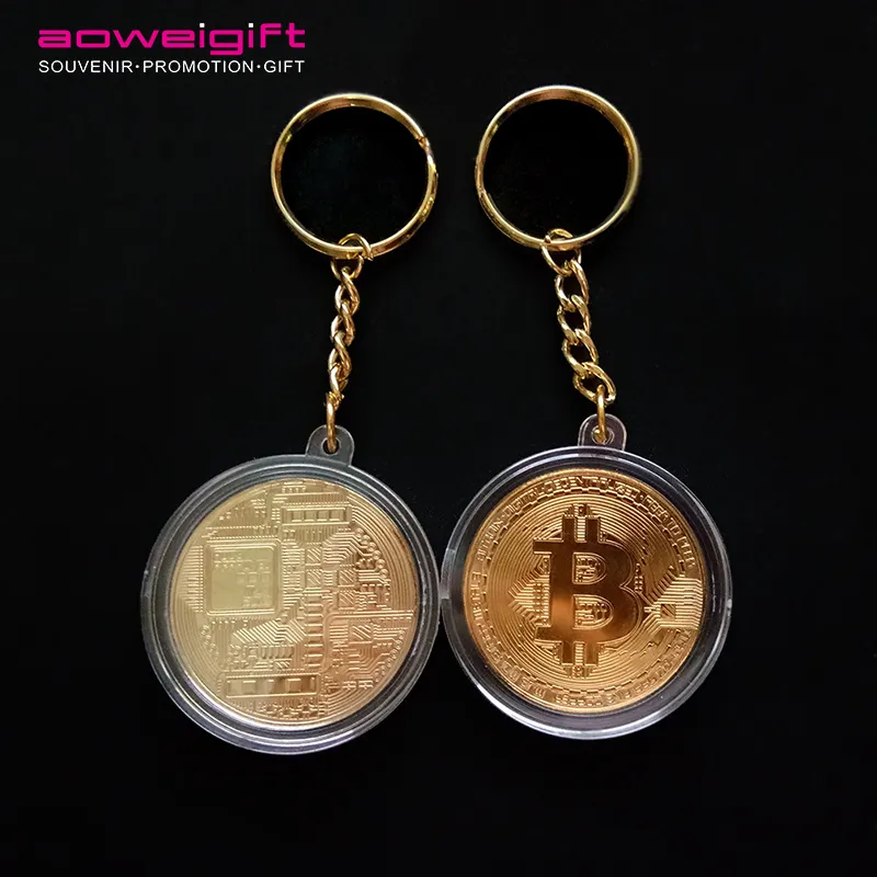พวงกุญแจเหรียญร้อนพวงกุญแจทองคำ Bitcoin พร้อมแคปซูล