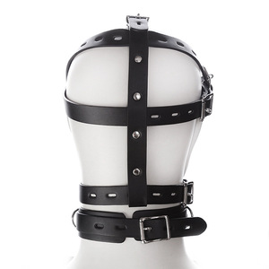 Cappuccio bondage nero in pelle con <span class=keywords><strong>palla</strong></span> a <span class=keywords><strong>bocca</strong></span> per gioco schiavo - Product Image 5