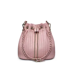 Korean Designer Shopping Sale Large Capacity Pink Cow Leather Over Shoulder Ladies Crossbody Phone Messenger Hand Bag Purse