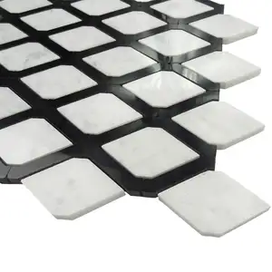 Piastrella per pavimento del bagno in mosaico di marmo bianco di Carrara piastrella per pareti interne in bianco e nero a forma di diamante in stile europeo