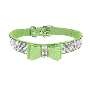 럭셔리 가죽 개 목걸이 라인 석 Bowtie 애완견 칼라 - Product Image 4