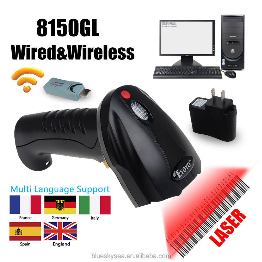 Eyoyo 8150GL 2.4 Г высокоскоростной беспроводной USB лазерный сканер сканирует штрих-код Этикетки Чтения диапазон до 10 М