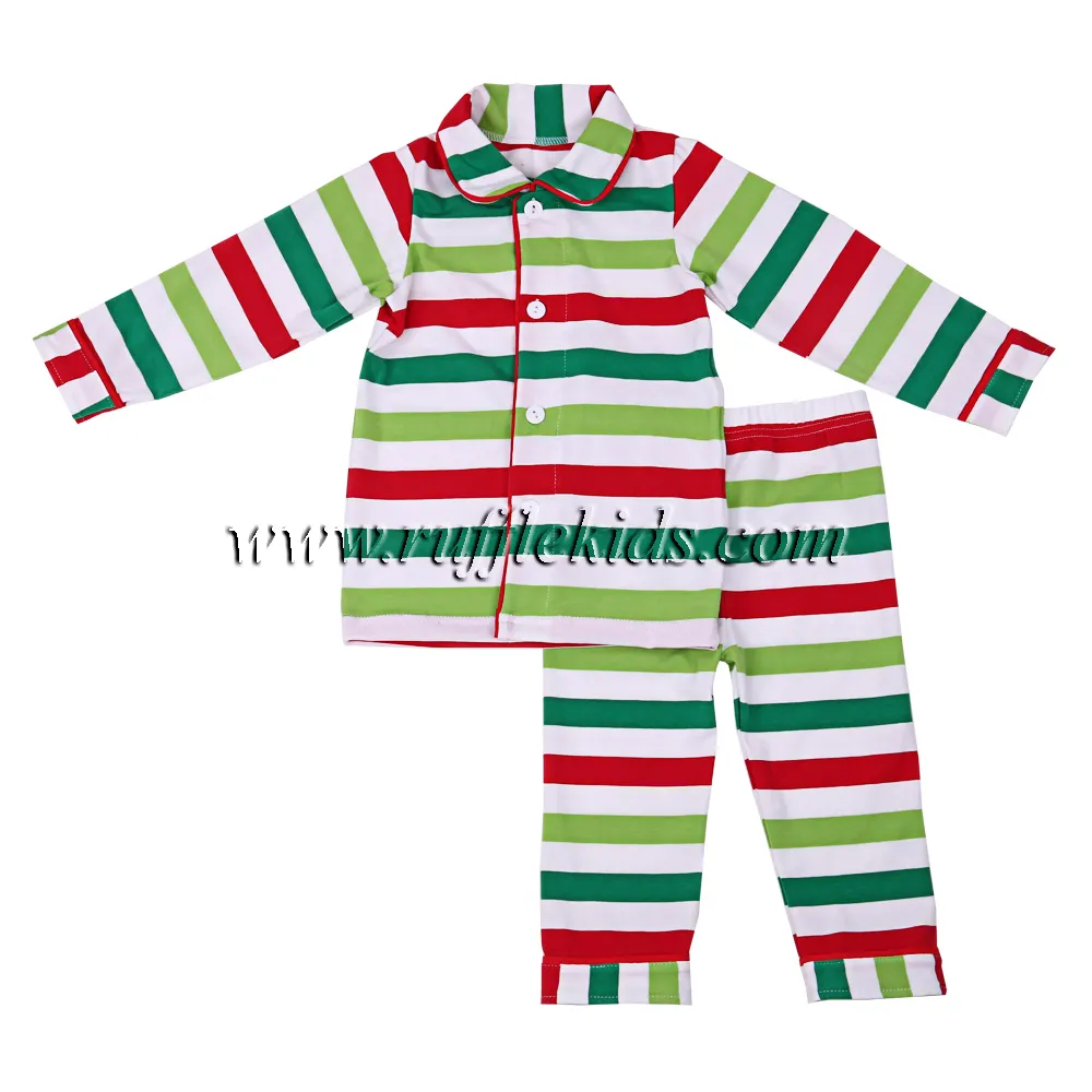 Groothandel winter kinderkleding rood wit groen gestreepte baby pyjama knit peuter kerst jongen pyjama