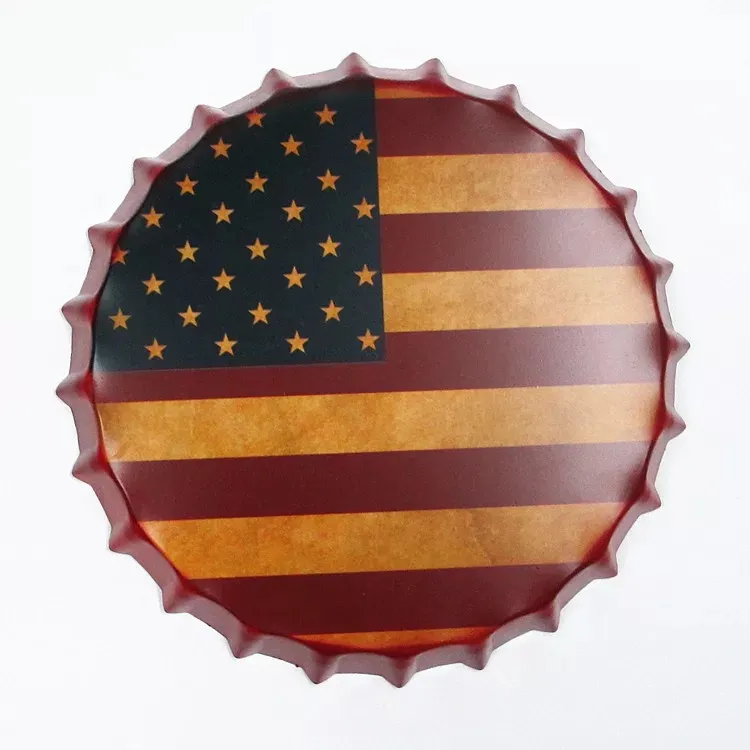 USA États-Unis drapeau bière bouteille capsule métal étain signes bière café Bar décor plaques rétro mur Art Plaque Vintage décor à la maison