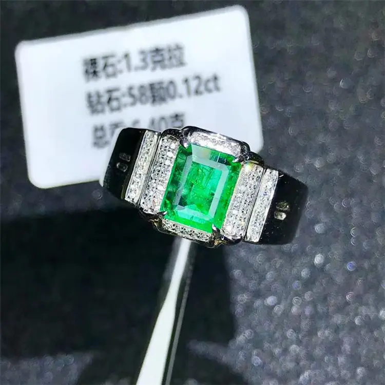 Saudi Arabia Đồ Trang Sức Sang Trọng Cho Nam Giới 18K Vàng Nam Phi Bất Kim Cương 1.3ct Tự Nhiên Màu Xanh Lá Cây Emerald Đá Quý Nhẫn