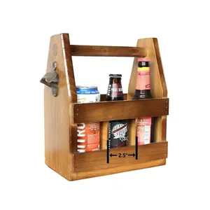 Grenen Houten Bier Of Fles Carrier Met Opener En Magnite Catcher Hout Gereedschap