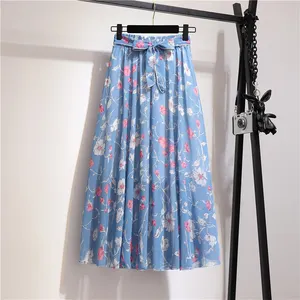 New arrival casual printed high waist chiffon long skirts