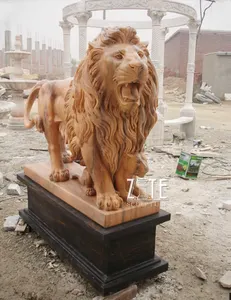 Heißer Verkauf Außen rosa marmor tier lion skulptur statue