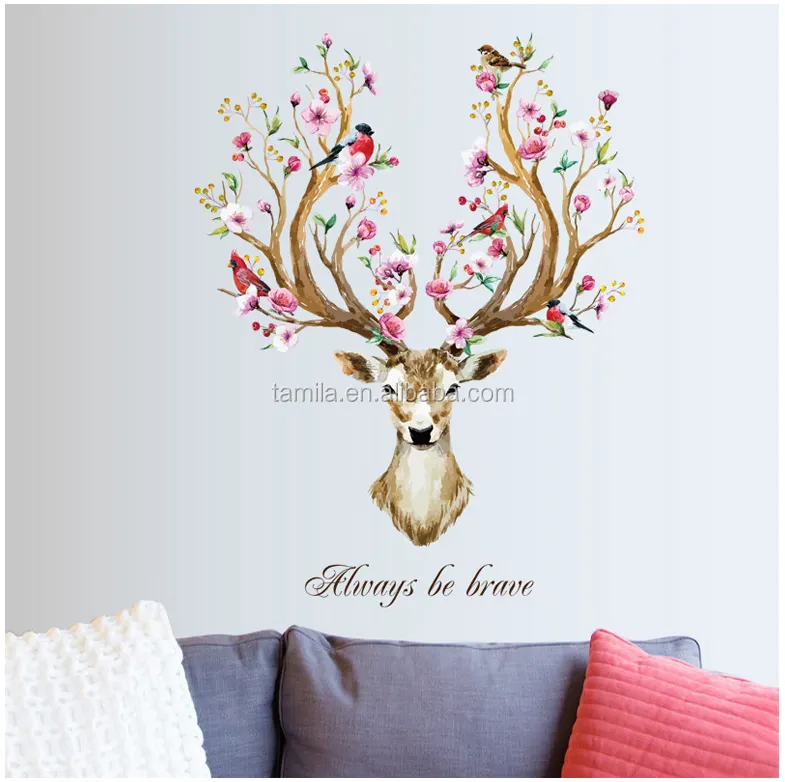 The Deer and beautiful flowers home decorative wall stickers /living room wall decal