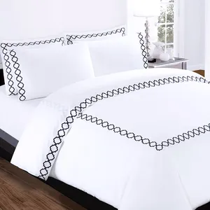 Conjunto de lençol de cama 100% algodão 300tc, estilos de luxo em 4 peças, bordado, hotel