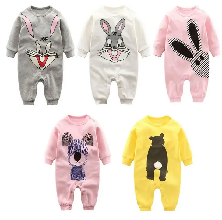 factory stock newborn baby romper 100% cotton long sleeve romper with printing 0-24M