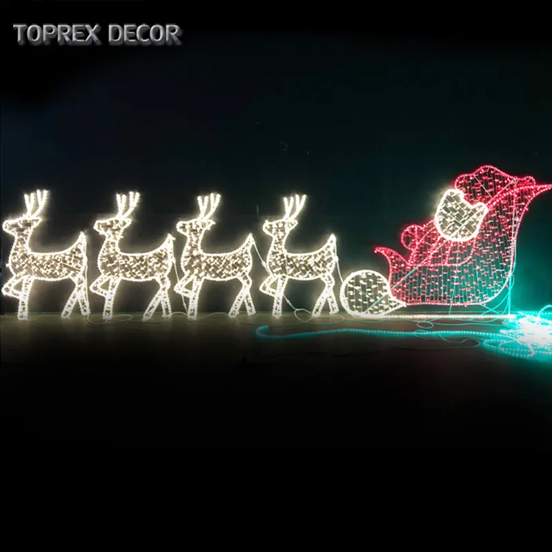 Decoración navideña para exteriores, cuerda para iluminar a Papá Noel en trineo con Reno para correr