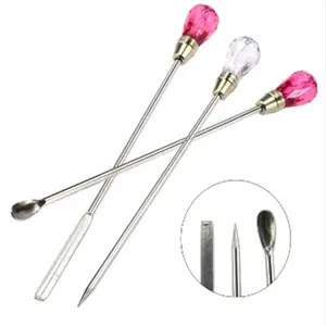 3 pcs Nail Art Polish Stirring Rod Dotting Pink & White Nail Art Rhinestone Picker Tools