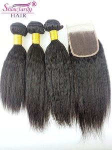 Commercio all'ingrosso Kinky Brasiliana Diritta Tessuto Dei Capelli di Trasporto Libero A Buon Mercato Della Boemia Umani di Remy di Estensione Dei Capelli, 4x4 chiusura frontal del merletto