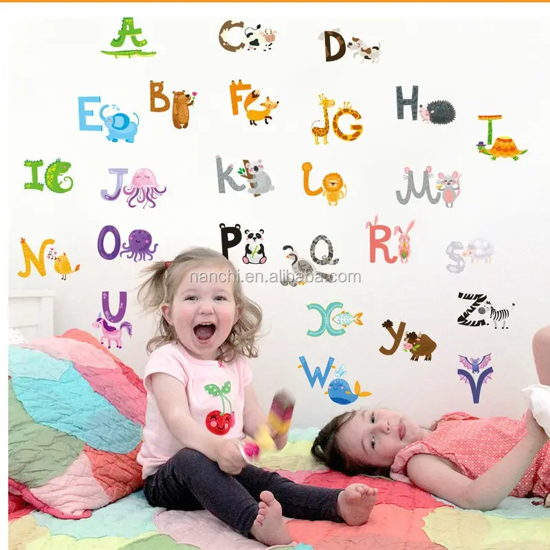 26 English letters wall stickers DIY cartoon kindergarten children early education wall sticker PVC wall stickers