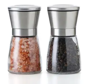 Set di smerigliatrici per sale e pepe in acciaio inossidabile contenitore per alimenti in bottiglia di vetro