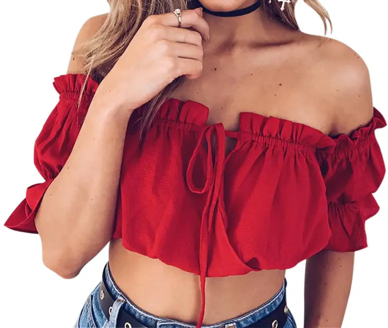 Blusa con hombros descubiertos para mujer, Blusa Sexy con volantes para fiesta, Espalda descubierta, verano 2022