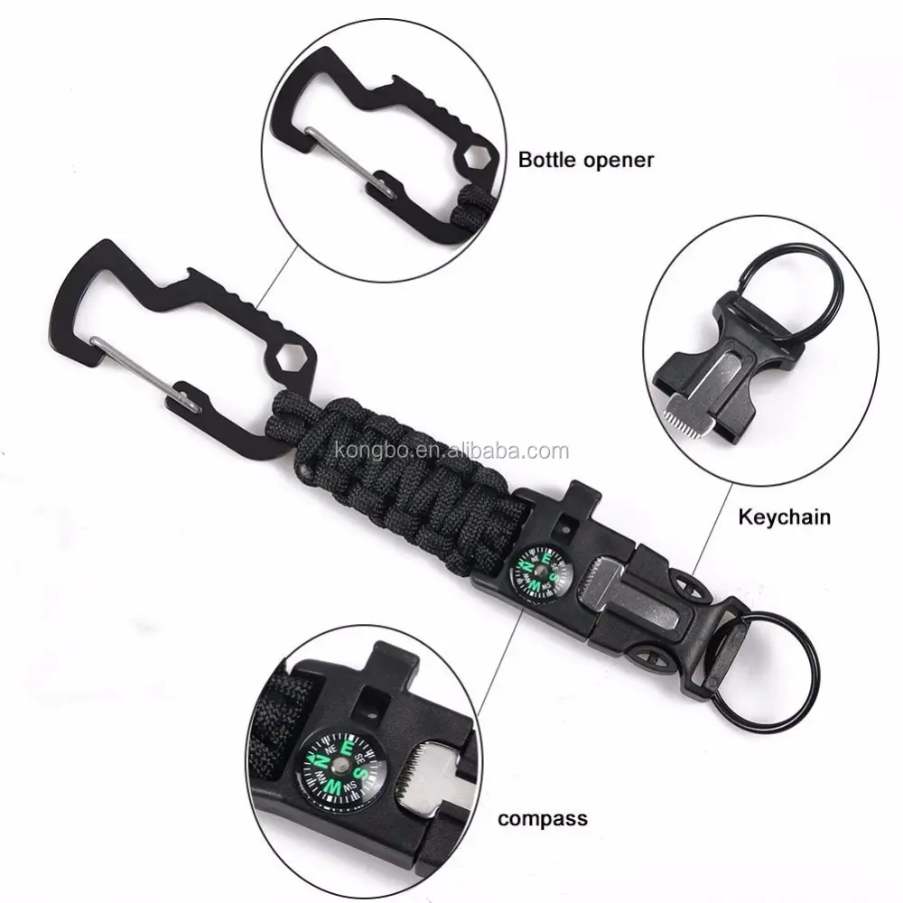 KongBo 5 em 1 EDC multifuncionais ao ar livre Sobrevivência 550 Paracord Keychain