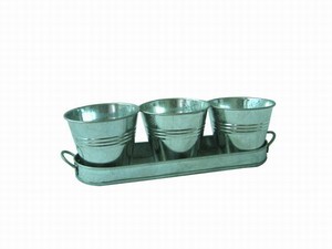Bộ <span class=keywords><strong>3</strong></span> Chậu Trồng Hoa Mini Bằng Kim Loại Mạ Kẽm, Có Khay Và Tay Cầm - Product Image 4