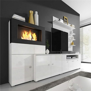 <span class=keywords><strong>Ensemble</strong></span> de meubles de salon innovants pour la maison avec foyer au bioéthanol, unité murale <span class=keywords><strong>TV</strong></span>, finition <span class=keywords><strong>blanc</strong></span> mat et <span class=keywords><strong>blanc</strong></span> brillant - Product Image 1