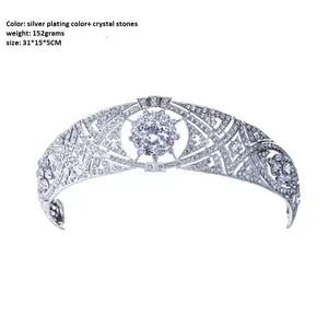 Custom Groothandel Mode Haar Sieraden Accessoires Zilver Kleur Haarband Bruids Prinses Strass Crown Tiara T0177