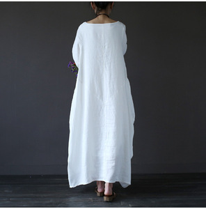 Wholesale Pure Color Women <strong>Linen</strong> <strong>Dress</strong> Comfortable Plus Size <strong>Maxi</strong> Loose <strong>Linen</strong> <strong>Dress</strong> - Product Image 3