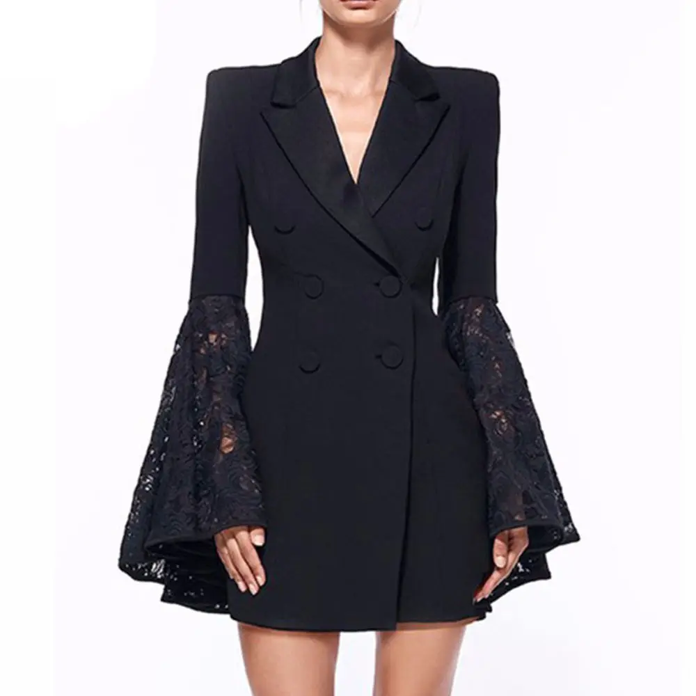 Áo Blazer Nữ Màu Trắng, Đen YSMARKET, Áo Vest Công Sở Nữ Hai Hàng Cúc, Có Ghép Ren, Dài Tay, Thanh Lịch, Ngoại Cỡ, S-XL