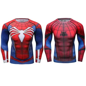 Baju Pahlawan Super, Baju Kompresi Penuh Spiderman, Pakaian Pahlawan Super Gym, Baju 3D