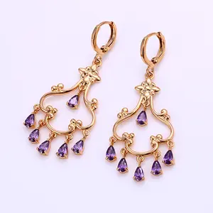 25696 Hot sale trendy ladies jewelry noble chandelier earrings with colorful zircon