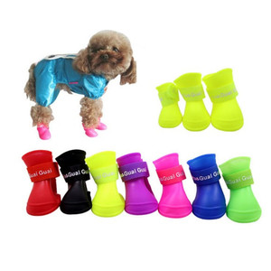 <span class=keywords><strong>Botas</strong></span> de goma antideslizantes para cachorros, zapatos impermeables de lluvia para mascotas, 4 unids/lote - Product Image 1
